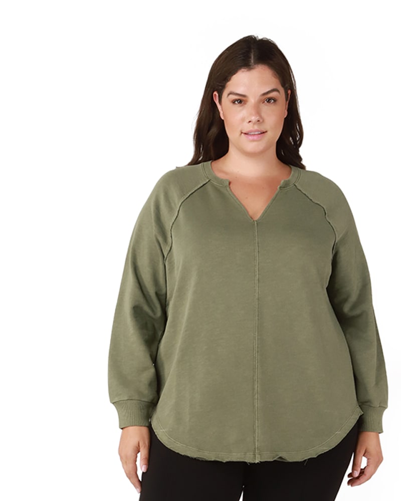Jaycie Raw Edge Hem Knit Top Olive Green